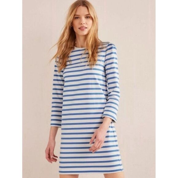 BODEN Mini Casual T-shirt Dress - Ivory & Blue 3/4‎ Sleeve Dress Size 4 US EUC - Picture 2 of 14